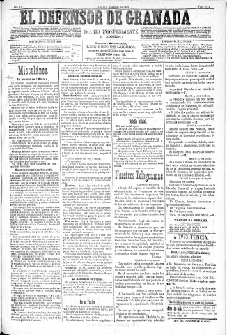 'El Defensor de Granada  : diario político independiente' - Año XI Número 3744 1ª ed. - 1890 Agosto 04
