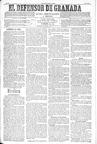 'El Defensor de Granada  : diario político independiente' - Año XI Número 3745 1ª ed. - 1890 Agosto 05