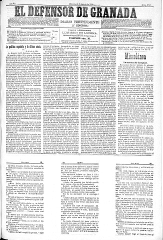 'El Defensor de Granada  : diario político independiente' - Año XI Número 3747 1ª ed. - 1890 Agosto 06