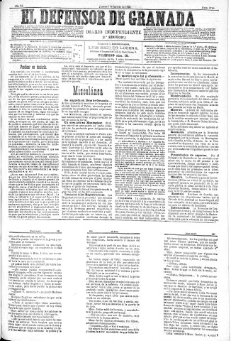 'El Defensor de Granada  : diario político independiente' - Año XI Número 3749 1ª ed. - 1890 Agosto 07
