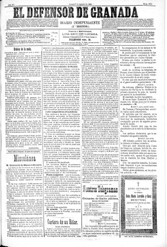 'El Defensor de Granada  : diario político independiente' - Año XI Número 3750 2ª ed. - 1890 Agosto 07
