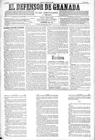 'El Defensor de Granada  : diario político independiente' - Año XI Número 3753 1ª ed. - 1890 Agosto 09