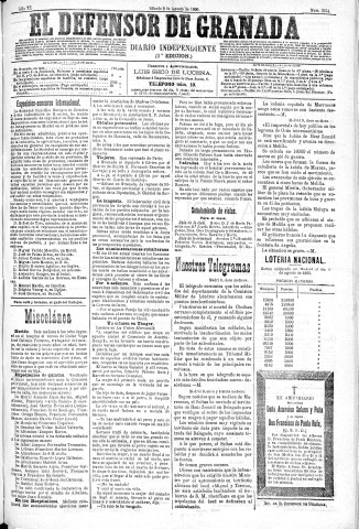 'El Defensor de Granada  : diario político independiente' - Año XI Número 3754 2ª ed. - 1890 Agosto 09