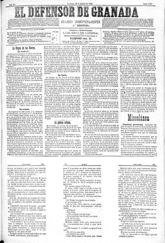 'El Defensor de Granada  : diario político independiente' - Año XI Número 3755 1ª ed. - 1890 Agosto 10