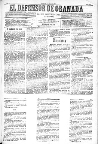 'El Defensor de Granada  : diario político independiente' - Año XI Número 3756 1ª ed. - 1890 Agosto 12
