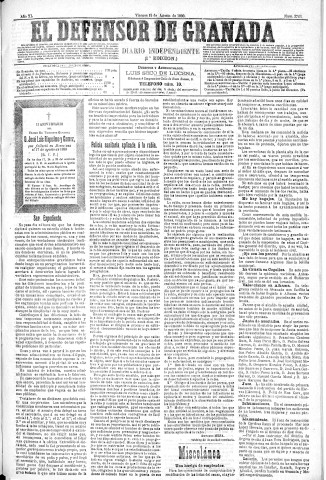 'El Defensor de Granada  : diario político independiente' - Año XI Número 3763 1ª ed. - 1890 Agosto 15