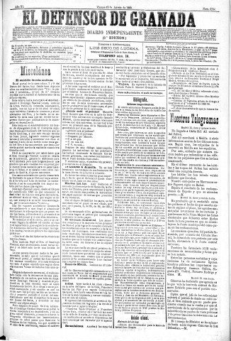'El Defensor de Granada  : diario político independiente' - Año XI Número 3764 2ª ed. - 1890 Agosto 15