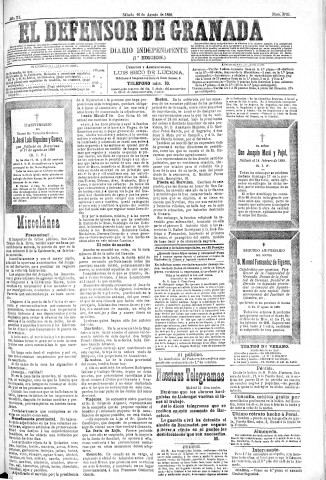 'El Defensor de Granada  : diario político independiente' - Año XI Número 3765 1ª ed. - 1890 Agosto 16