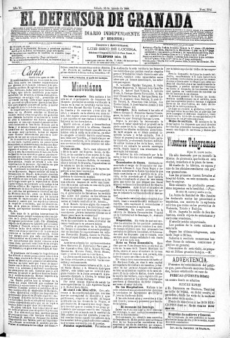 'El Defensor de Granada  : diario político independiente' - Año XI Número 3766 2ª ed. - 1890 Agosto 16