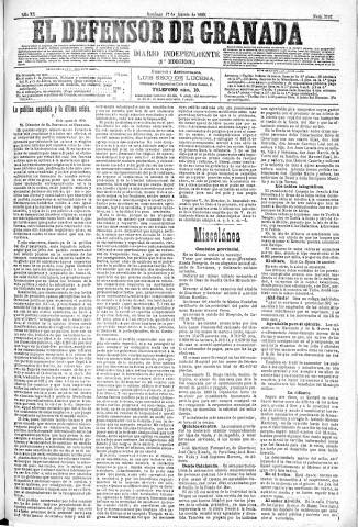 'El Defensor de Granada  : diario político independiente' - Año XI Número 3767 1ª ed. - 1890 Agosto 17