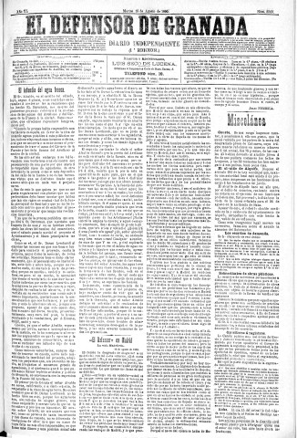 'El Defensor de Granada  : diario político independiente' - Año XI Número 3769 1ª ed. - 1890 Agosto 19