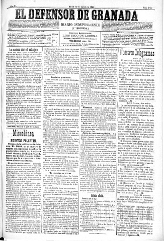 'El Defensor de Granada  : diario político independiente' - Año XI Número 3770 2ª ed. - 1890 Agosto 19