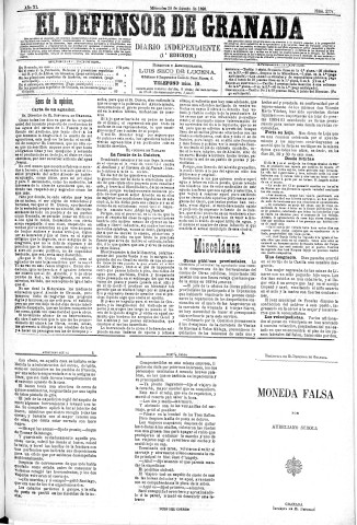 'El Defensor de Granada  : diario político independiente' - Año XI Número 3771 1ª ed. - 1890 Agosto 20