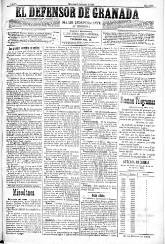 'El Defensor de Granada  : diario político independiente' - Año XI Número 3772 2ª ed. - 1890 Agosto 20