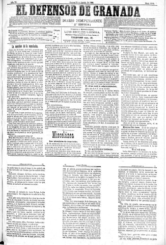 'El Defensor de Granada  : diario político independiente' - Año XI Número 3773 1ª ed. - 1890 Agosto 21