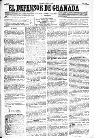 'El Defensor de Granada  : diario político independiente' - Año XI Número 3775 1ª ed. - 1890 Agosto 22