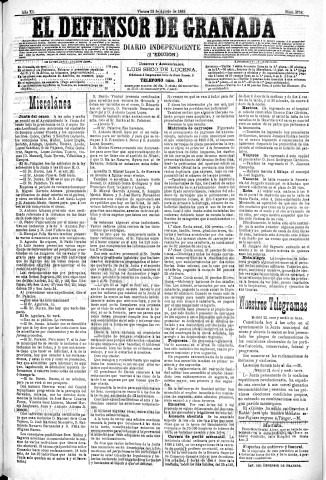 'El Defensor de Granada  : diario político independiente' - Año XI Número 3776 2ª ed. - 1890 Agosto 22