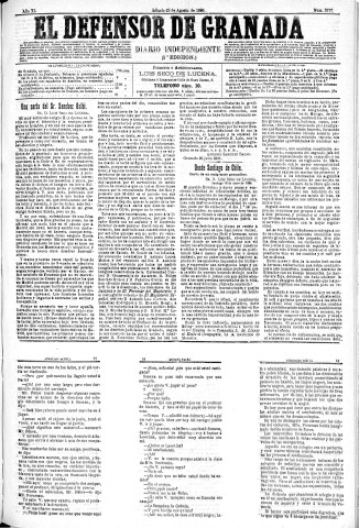 'El Defensor de Granada  : diario político independiente' - Año XI Número 3777 1ª ed. - 1890 Agosto 23