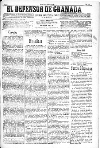 'El Defensor de Granada  : diario político independiente' - Año XI Número 3780 1ª ed. - 1890 Agosto 25