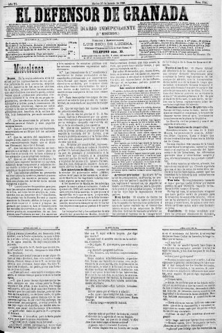 'El Defensor de Granada  : diario político independiente' - Año XI Número 3781 1ª ed. - 1890 Agosto 26