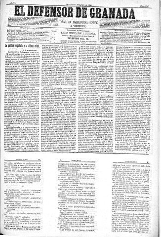 'El Defensor de Granada  : diario político independiente' - Año XI Número 3783 1ª ed. - 1890 Agosto 27