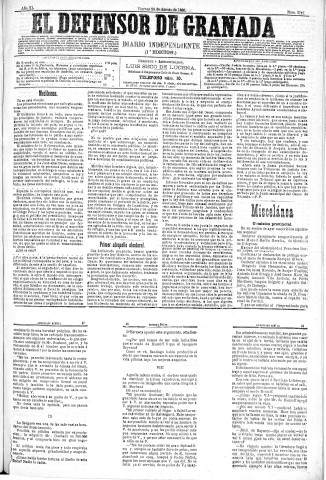 'El Defensor de Granada  : diario político independiente' - Año XI Número 3787 1ª ed. - 1890 Agosto 29