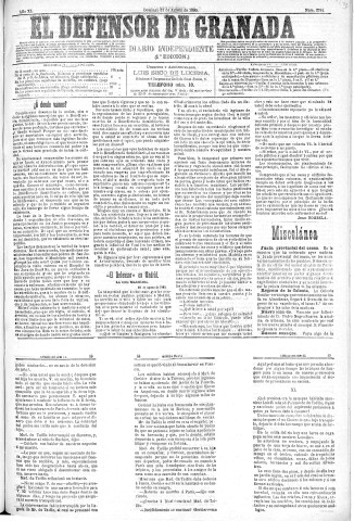 'El Defensor de Granada  : diario político independiente' - Año XI Número 3791 1ª ed. - 1890 Agosto 31