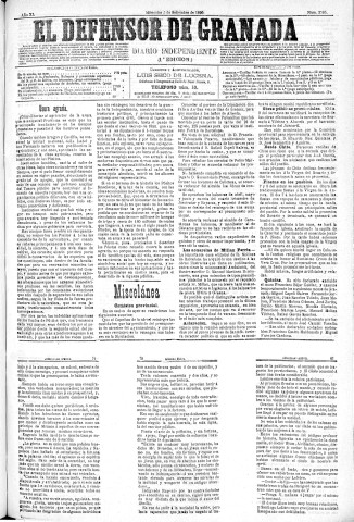 'El Defensor de Granada  : diario político independiente' - Año XI Número 3795 1ª ed. - 1890 Septiembre 03