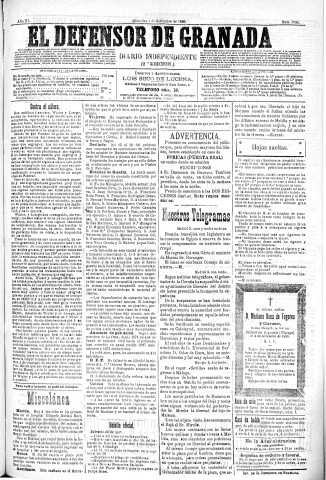 'El Defensor de Granada  : diario político independiente' - Año XI Número 3796 2ª ed. - 1890 Septiembre 03