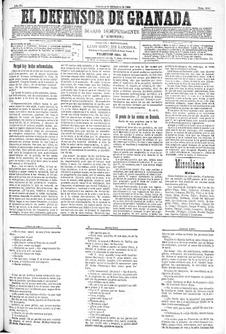 'El Defensor de Granada  : diario político independiente' - Año XI Número 3797 1ª ed. - 1890 Septiembre 04