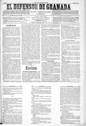 'El Defensor de Granada  : diario político independiente' - Año XI Número 3799 1ª ed. - 1890 Septiembre 05
