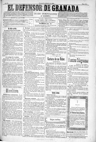 'El Defensor de Granada  : diario político independiente' - Año XI Número 3800 2ª ed. - 1890 Septiembre 05