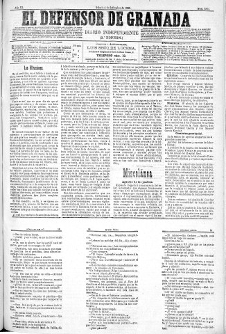'El Defensor de Granada  : diario político independiente' - Año XI Número 3801 1ª ed. - 1890 Septiembre 06