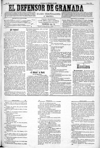 'El Defensor de Granada  : diario político independiente' - Año XI Número 3803 1ª ed. - 1890 Septiembre 07