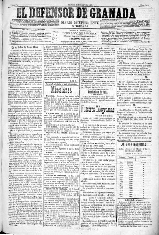 'El Defensor de Granada  : diario político independiente' - Año XI Número 3806 2ª ed. - 1890 Septiembre 09
