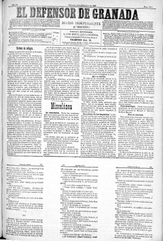 'El Defensor de Granada  : diario político independiente' - Año XI Número 3807 1ª ed. - 1890 Septiembre 10