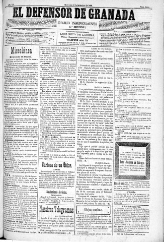 'El Defensor de Granada  : diario político independiente' - Año XI Número 3808 2ª ed. - 1890 Septiembre 10