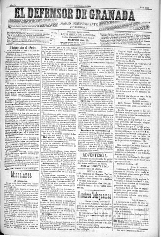 'El Defensor de Granada  : diario político independiente' - Año XI Número 3810 2ª ed. - 1890 Septiembre 11