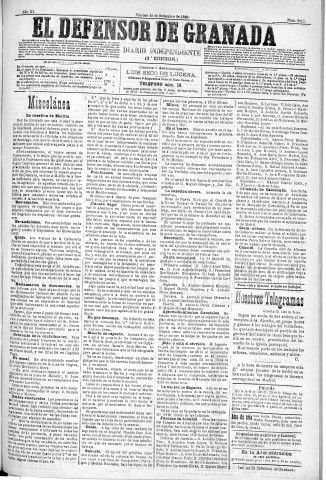 'El Defensor de Granada  : diario político independiente' - Año XI Número 3812 2ª ed. - 1890 Septiembre 12