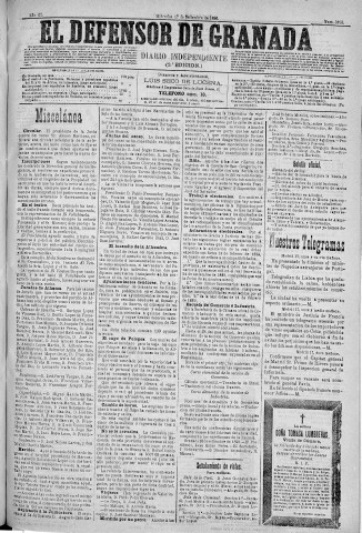 'El Defensor de Granada  : diario político independiente' - Año XI Número 3820 2ª ed. - 1890 Septiembre 17