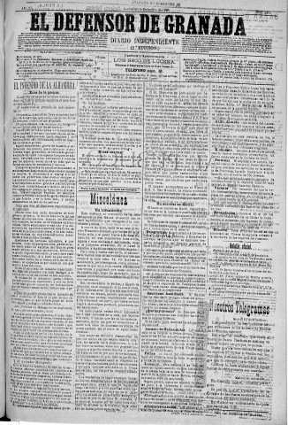 'El Defensor de Granada  : diario político independiente' - Año XI Número 3822 2ª ed. - 1890 Septiembre 18