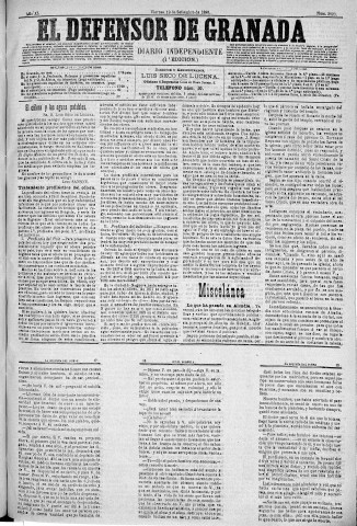 'El Defensor de Granada  : diario político independiente' - Año XI Número 3823 1ª ed. - 1890 Septiembre 19