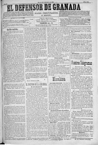 'El Defensor de Granada  : diario político independiente' - Año XI Número 3826 2ª ed. - 1890 Septiembre 20