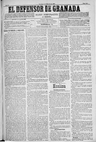 'El Defensor de Granada  : diario político independiente' - Año XI Número 3827 1ª ed. - 1890 Septiembre 21