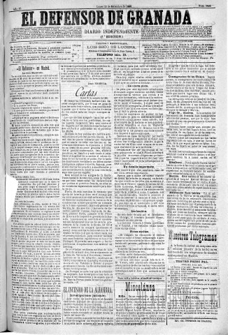 'El Defensor de Granada  : diario político independiente' - Año XI Número 3828 1ª ed. - 1890 Septiembre 22