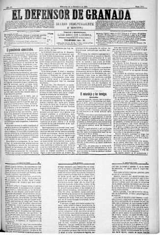 'El Defensor de Granada  : diario político independiente' - Año XI Número 3831 1ª ed. - 1890 Septiembre 24