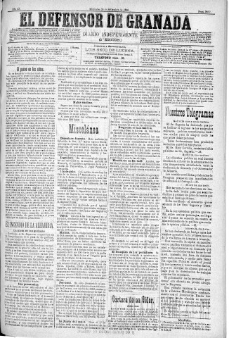 'El Defensor de Granada  : diario político independiente' - Año XI Número 3832 2ª ed. - 1890 Septiembre 24