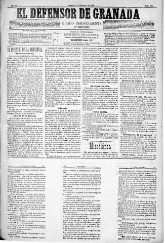 'El Defensor de Granada  : diario político independiente' - Año XI Número 3833 1ª ed. - 1890 Septiembre 25