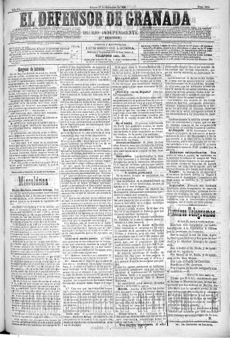 'El Defensor de Granada  : diario político independiente' - Año XI Número 3838 2ª ed. - 1890 Septiembre 27