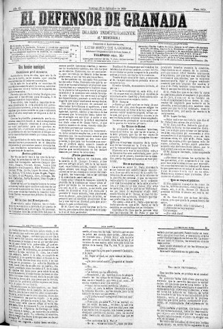 'El Defensor de Granada  : diario político independiente' - Año XI Número 3839 1ª ed. - 1890 Septiembre 28